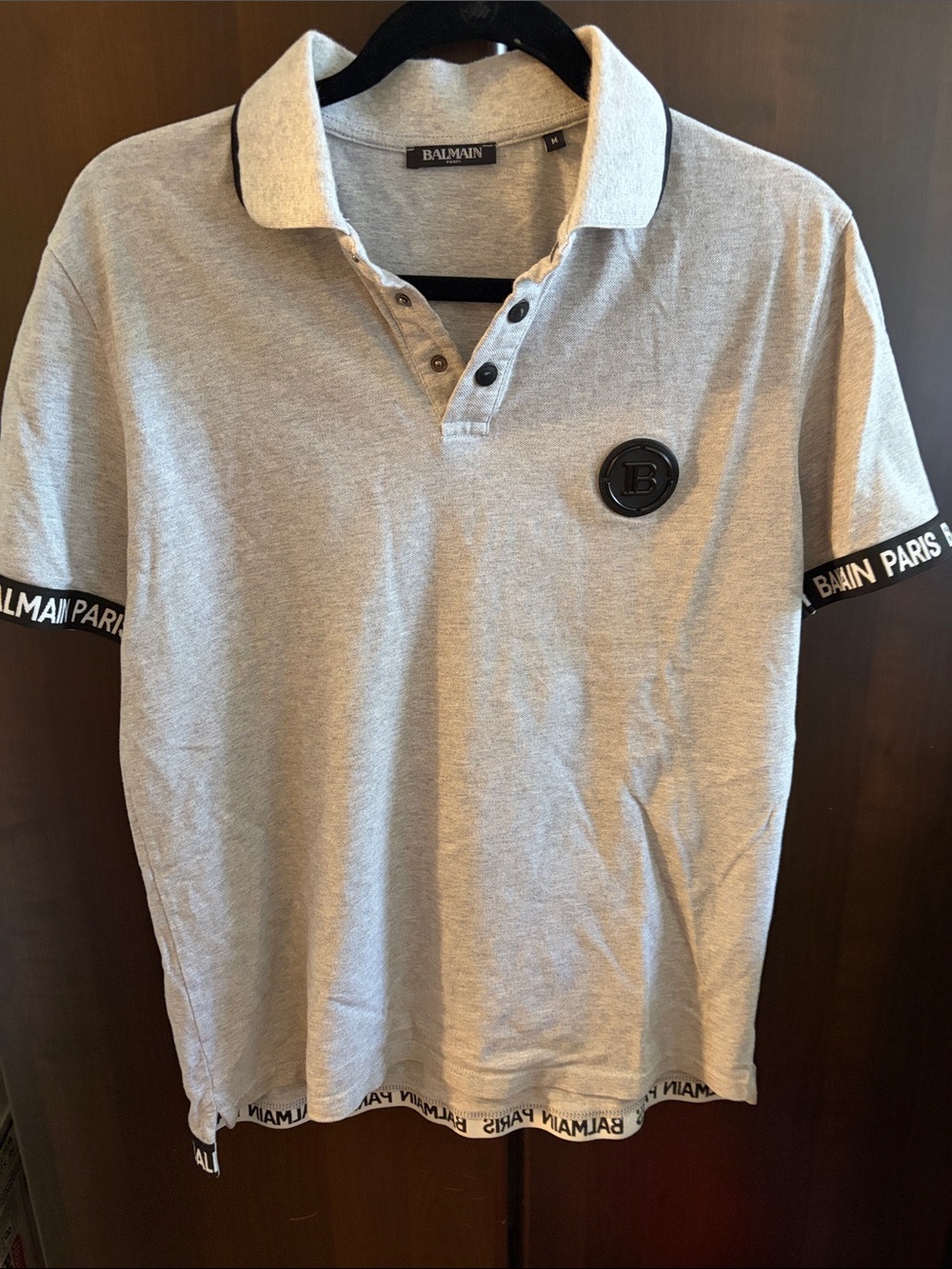 Balmain Light Gray Men’s Polo with Black Logo hard B circle